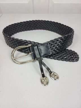 Michael Kors Braided Leather Belt Small Black Wide Key Charms Statement Buckle